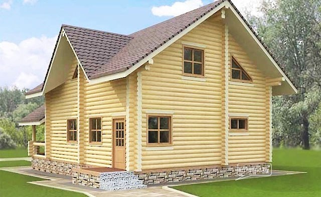 بيت خشبي من طابقين مصنوع من الأخشاب الجافة 125 متر مربع