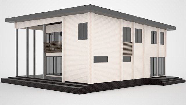 منزل حديث مع سطح مستو من الخشب بمساحة 436 متر مربع