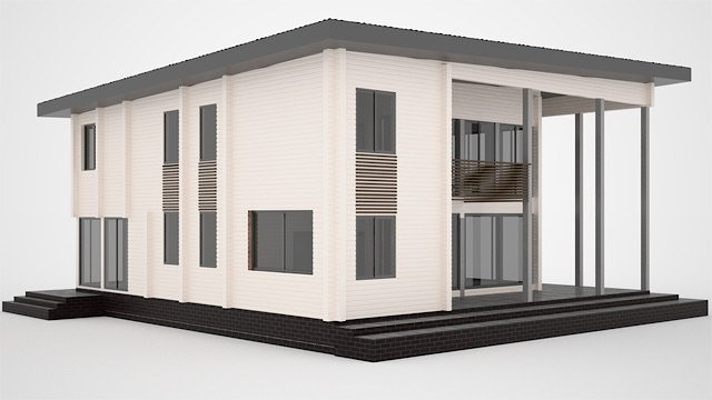 منزل حديث مع سطح مستو من الخشب بمساحة 436 متر مربع